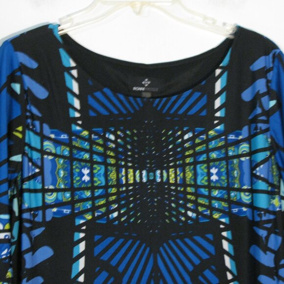 Ronni Nicole Dress Size 10 Gorgeous Midi Blue Black Sheath Fully Lined - Picture 2 of 6